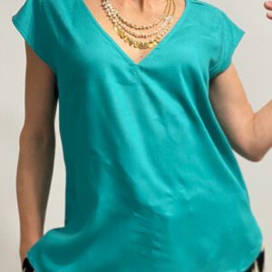 T-shirt Basica turchese, manica corta 100% rayon